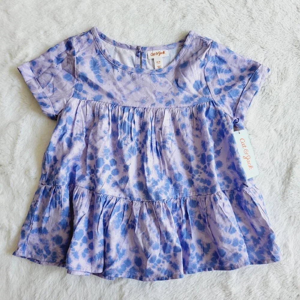 Cat & Jack, Girls' Short Sleeve Tiered Woven Shirt, 3KIDA-BT - Picture 2 of 5